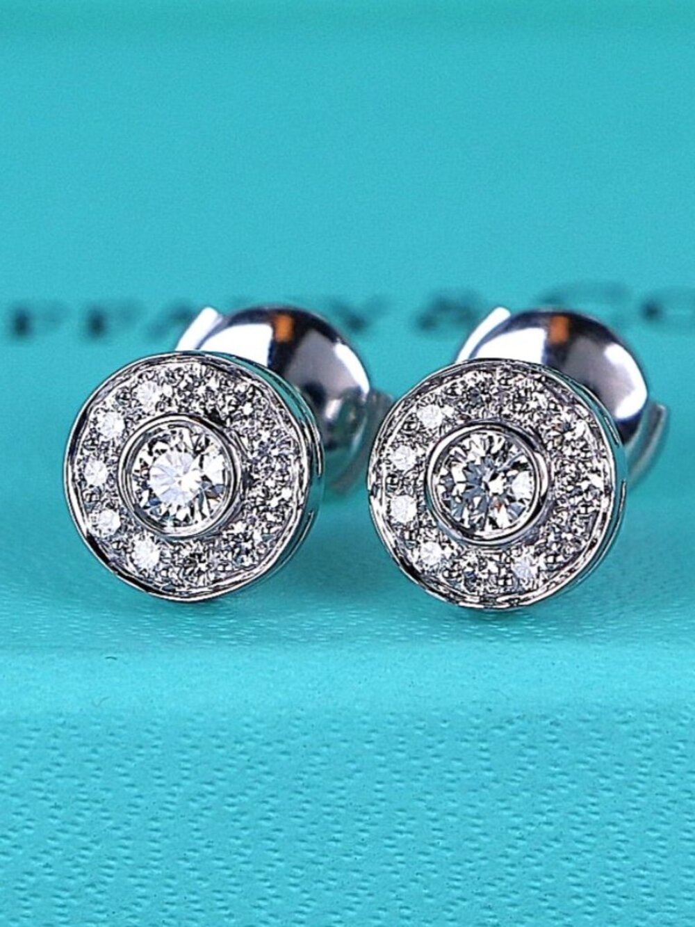 26736 Tiffany Co Platinum 0.53ct Round Diamond 8.8mm Halo Circlet Earrings